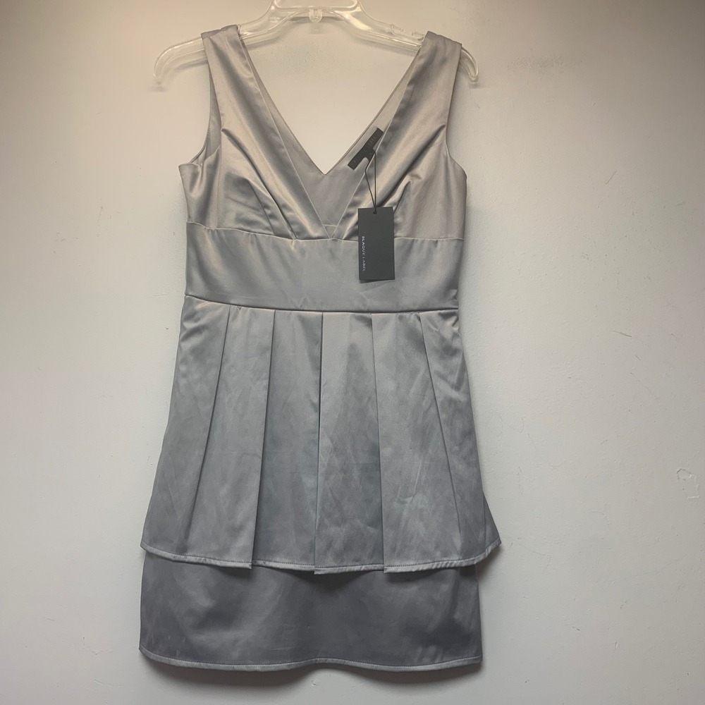Blaque Label Cocktail Dress Women Small Silver NEW V-Neck Pleated Tiered BQD220